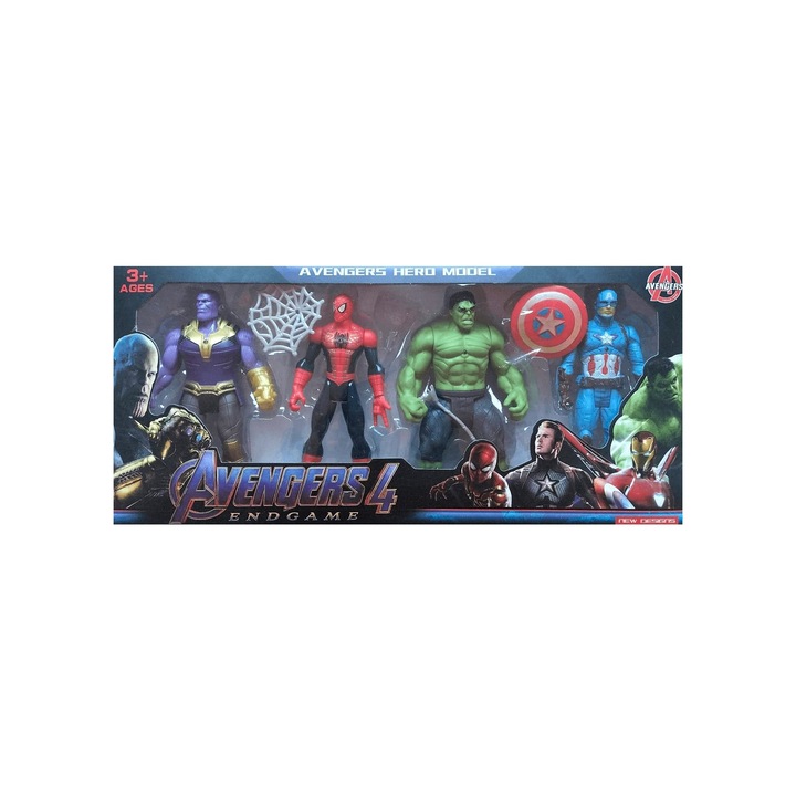 Set Avengers cu Led, 4 Figurine, Iron Man, Hulk, Captain Marvel, Spider Man, 16 cm, Multicolore