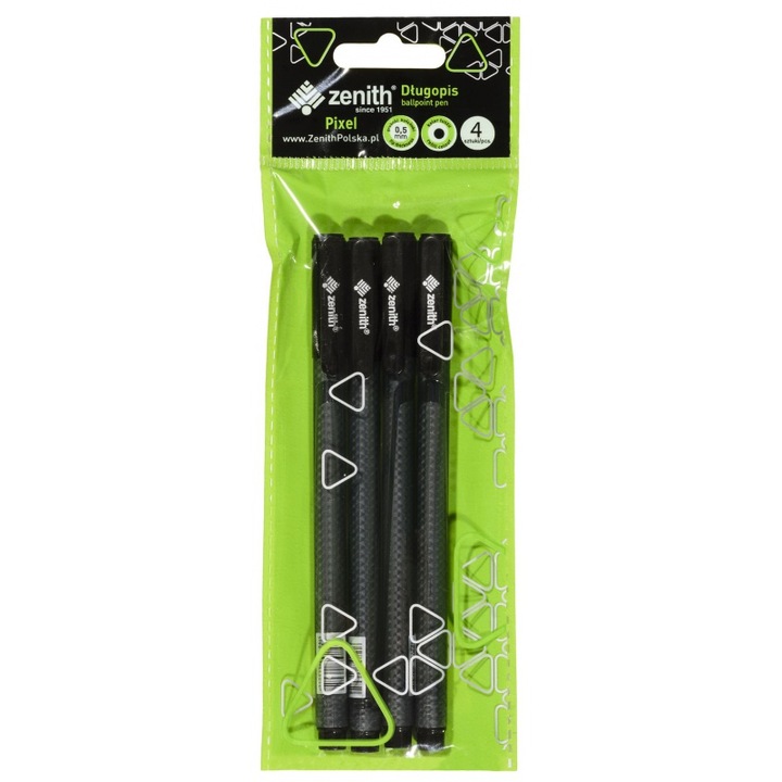 4 db tollkészlet kupakkal, ZENITH, Fekete tinta, 0.5 mm