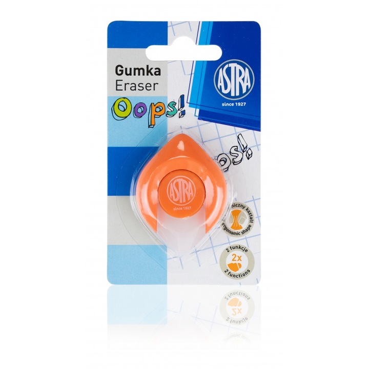 Radiera ergonomica OOPS! 2 in 1, pentru creioane si pixuri, 5x3.5 cm, Portocaliu