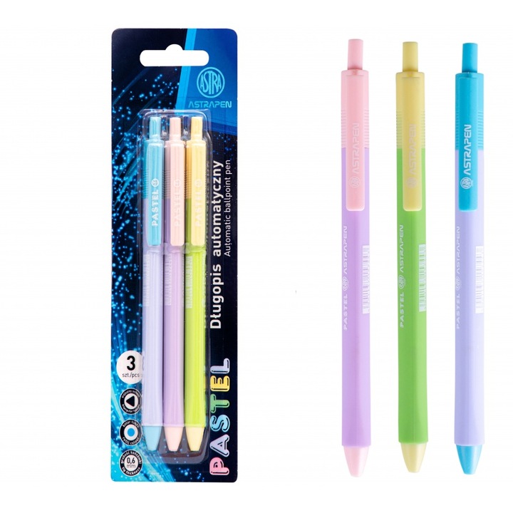 Комплект от 3 броя химикалки Astra, пластмасови, многоцветни