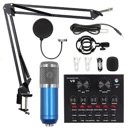 Microfon pentru podcast, WEPZSXO, Cu accesorii, Albastru