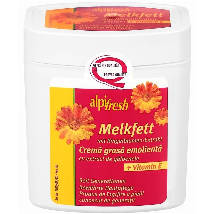 Crema grasa emolienta Melkfett cu extract de Galbenele si Vitamina E AlpiFresh, 250ml, Lenhart Kosmetik