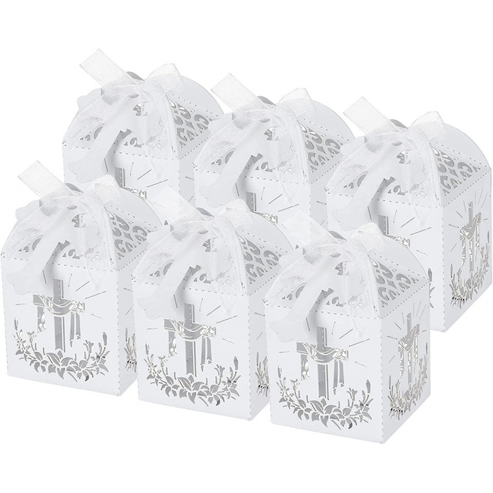 Set de 25 cutii pentru cadouri cu mesaj religios Lemeso, hartie, alb, 5 x 5 x 5 cm