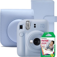 Set Aparat foto instant Fujifilm Instax mini 12, Pastel Blue cu husa, album foto si film 1x10
