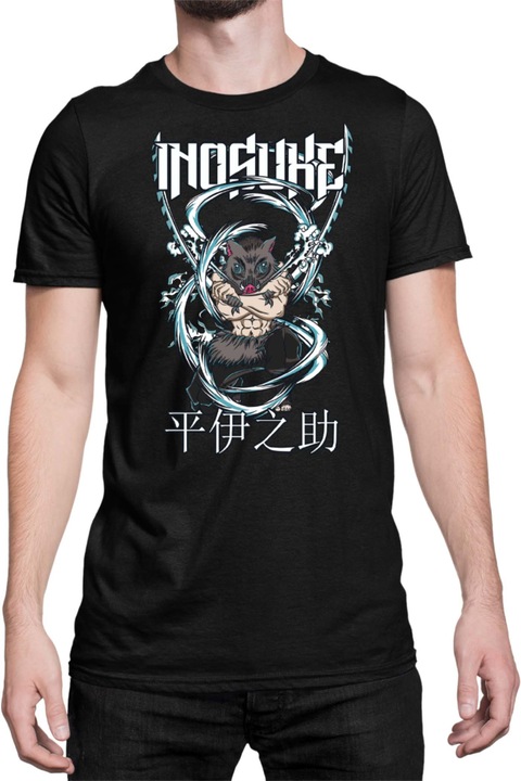 Férfi póló Demon Slayer Kimetsu no Yaiba Inosuke Hashibara 03, Fekete