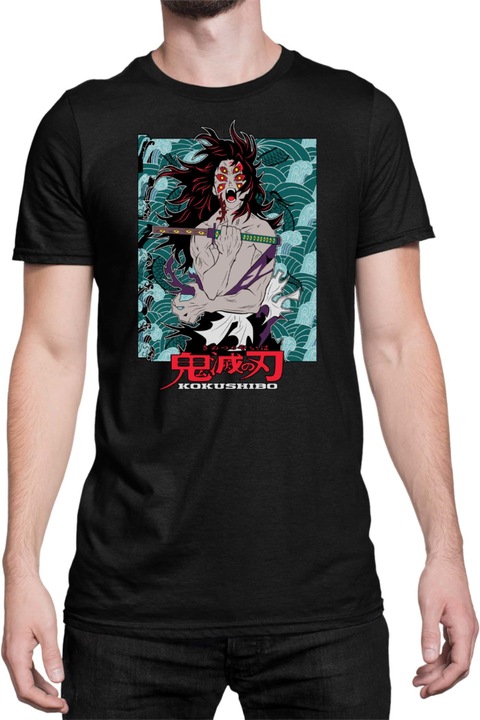 Férfi póló Demon Slayer Kimetsu no Yaiba Kokushibo 01, Fekete