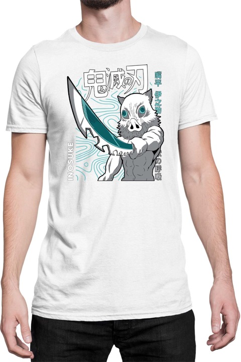 Férfi póló Demon Slayer Kimetsu no Yaiba Inosuke Hashibara 04, Fehér