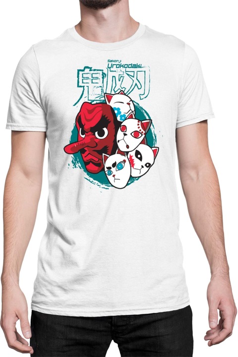 Férfi póló Demon Slayer Kimetsu no Yaiba Mask 02, Fehér