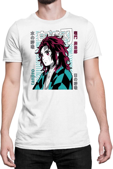 Férfi póló Demon Slayer Kimetsu no Yaiba Tanjiro Kamado 08, Fehér