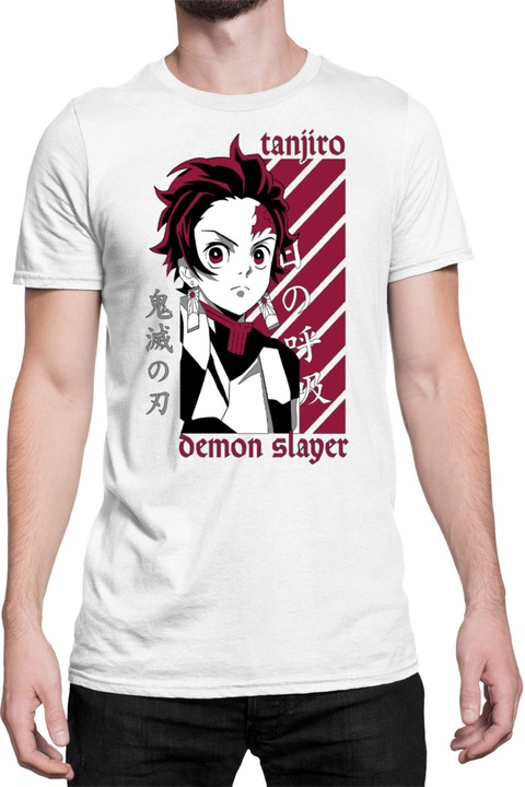 Férfi póló Demon Slayer Kimetsu no Yaiba Tanjiro Kamado 09, Fehér