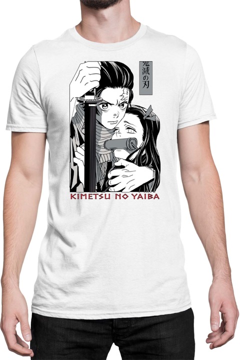 Férfi póló Demon Slayer Kimetsu no Yaiba Tanjiro Nezuko Kamado 03, Fehér