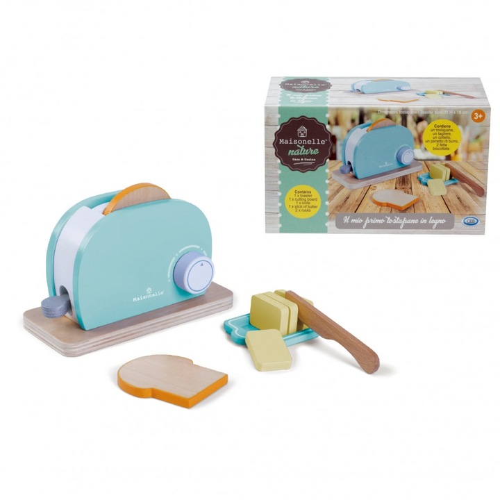 Prajitor de paine jucarie din lemn, cu accesorii, 18x8x11 cm, Maisonelle Nature