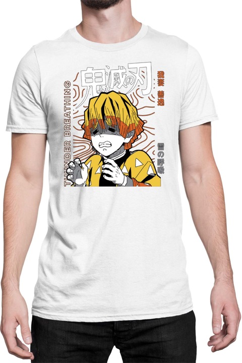Férfi póló Demon Slayer Kimetsu no Yaiba Zenitsu Agatsuma 02, Fehér