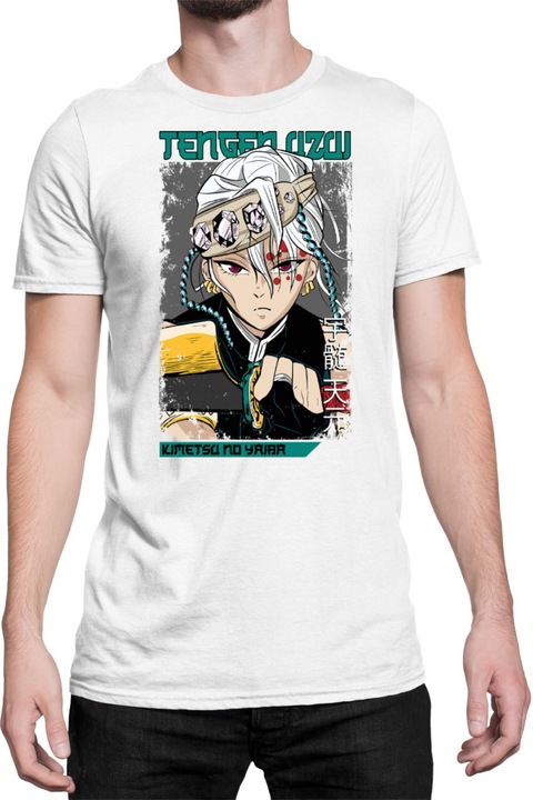 Férfi póló Demon Slayer Kimetsu no Yaiba Uzui Tengen 01, Fehér