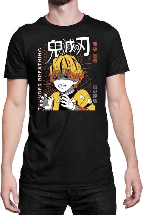 Férfi póló Demon Slayer Kimetsu no Yaiba Zenitsu Agatsuma 02, Fekete