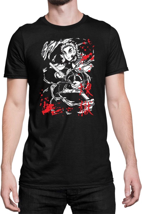Férfi póló Demon Slayer Kimetsu no Yaiba Kyoujuro Rengoku 04, Fekete
