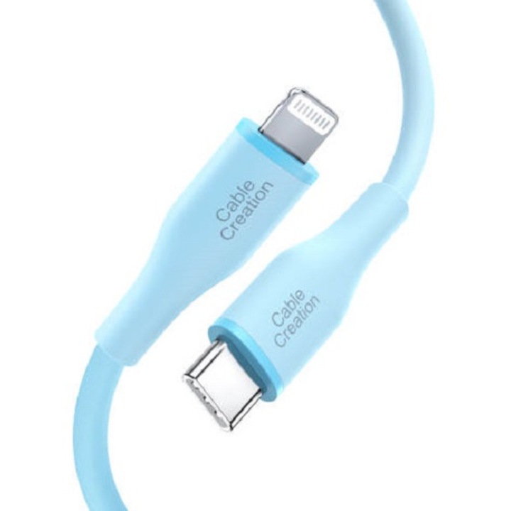 USB C към Lightning кабел CableCreation Certified MFI Soft Silicon, 1,8 м син