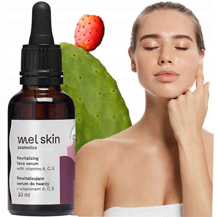 Serum Vitaminic pentru Fata, Mel Skin, cu Vitaminele A, C si E si Ulei de Opuntia, Revitalizant si Antioxidant, Reda Energie si Stralucire Tenului, 30 ml
