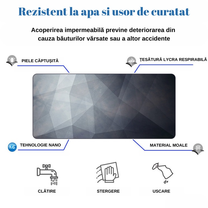 Голяма подложка за мишка, VisionHub®, мека повърхност, гумирана основа против приплъзване, водоустойчива за защита на бюрото, 800x300x4 mm