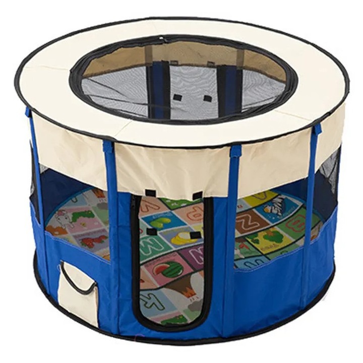 Tarc pentru caini, pisici, PROpets, animale gestante, textil, pliabil, acoperis detasabil, Albastru, 90x90x60 cm