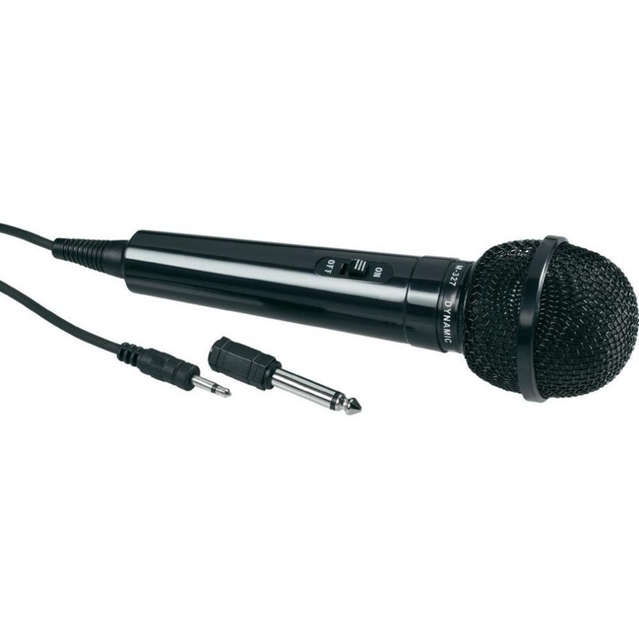 Microfon dinamic unidirectional cu adaptor audio Jack 3.5 mm si Jack 6.3 mm, negru