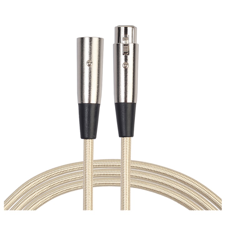Cablu prelungitor audio XLR 3 Pin de la mufa tata la mufa mama, Cablu textil pentru microfon, lungime de 15 metri, cu placare aurie