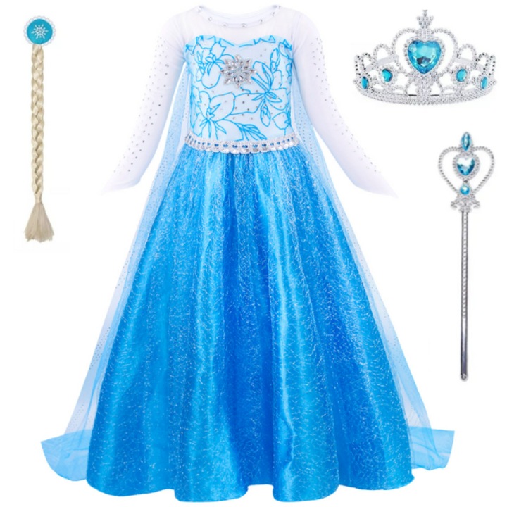 Costum printesa Elsa, Frozen, 3 accesorii, 120 cm,5-6 ani