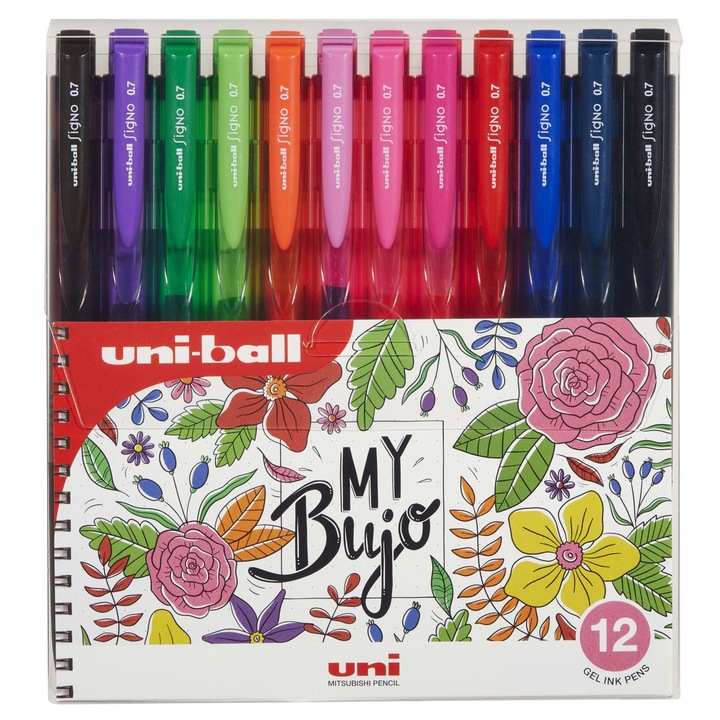 Химикалки Uni-Ball Signo UMN-155N My Bujo Flowers, Гел, Връх 0.7 мм, Комплект от 12