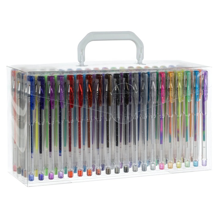 Комплект от 140 цветни гел химикалки LikeSmart Gel Pen, 4 вида, Металик, блясък, флуоресцентен, Многоцветен