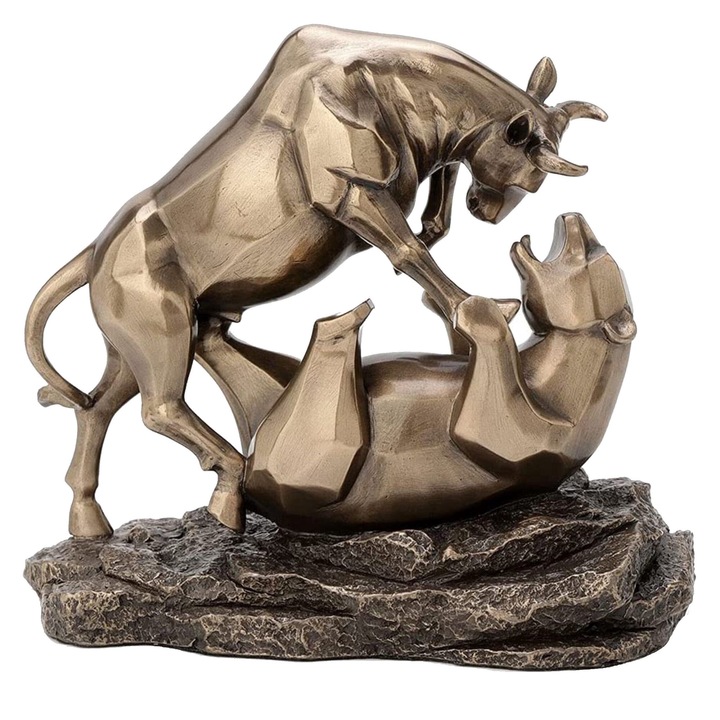 Statuie Decorativa, Motivul Finante si bursa, Lupta dintre Hossa si Bessa, Rasina, Bronz, WU77493A1