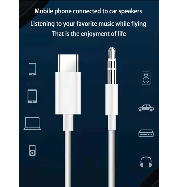 Аудио адаптерен кабел с USB Type-C щепсел към жак 3,5 мм, бял, дължина ...