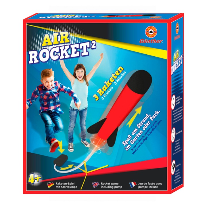 Jucarie zburatoare, Set lansator si 3 rachete multicolore AIR ROCKET Gunther