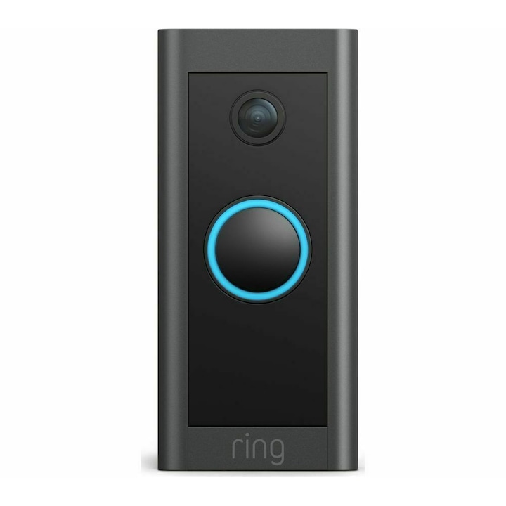 Sonerie inteligentă Ring, video HD, microfon și difuzor integrate, Neagră, cu fir