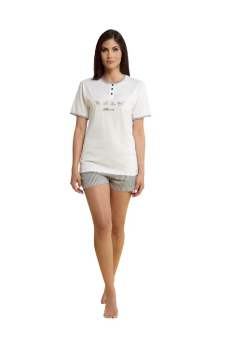 Pijama dama, 2 piese, tricou maneca scurta, pantaloni scurti, dogs, Alb