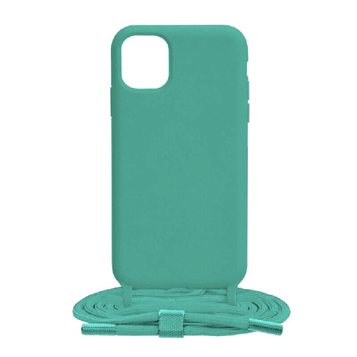 Husa din silicon cu snur pentru Apple Iphone 12 Pro Max, Soft Feeling, Hard TPU, Camera Protection, Perfect Fit, Interior microfibra, Festival style, Incredibly accessible use, Verde Menta
