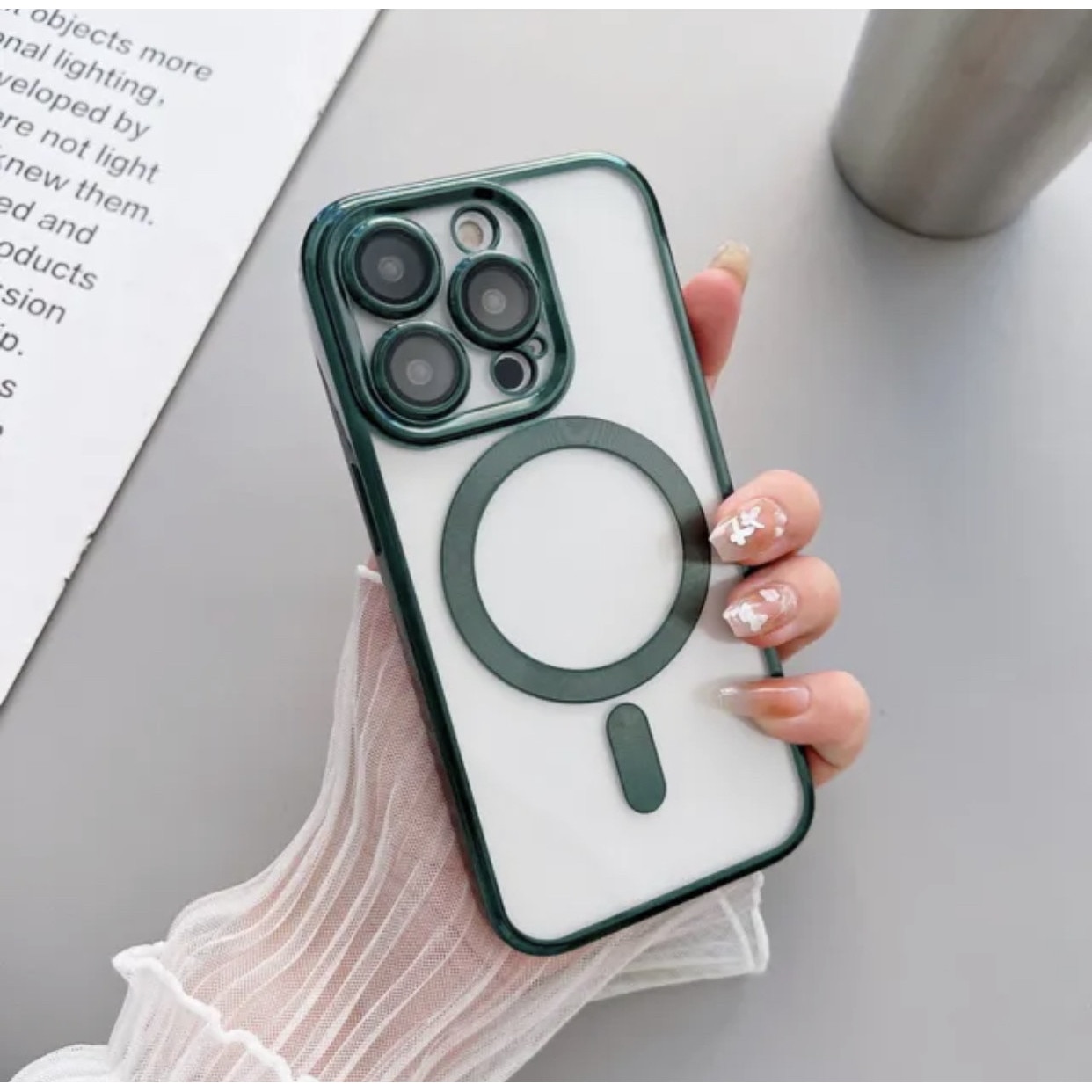 Husa din silicon cu margini metalizate Ultra-Soft, Luxury Magsafe, compatibila cu iPhone 11 / Verde