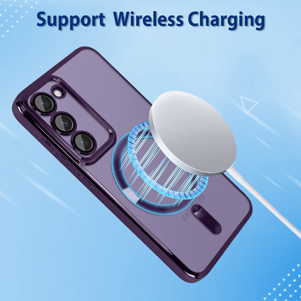 Husa din silicon cu margini metalizate Ultra-Soft, Luxury Magsafe, compatibila cu Samsung Galaxy S23 / Mov