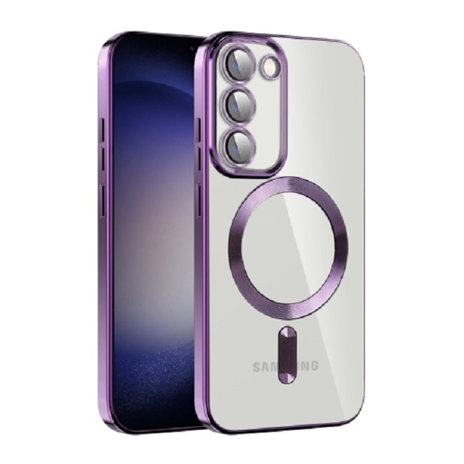 Husa din silicon cu margini metalizate Ultra-Soft, Luxury Magsafe, compatibila cu Samsung Galaxy S23 / Mov