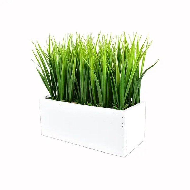 Ghiveci cu iarba artificiala, planta decorativa, 21x20x8 cm
