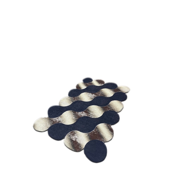 Covoras de baie Asi Home Cerc, Negru-Auriu, 70 x 120 cm