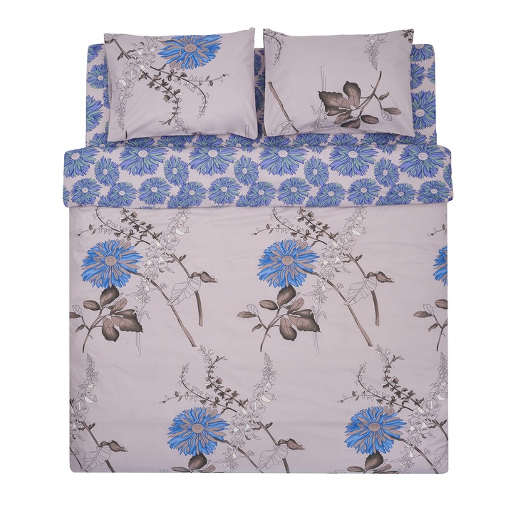 Спален комплект Flo Heinner Home, За двама души, 100% памук 132 TC, Плик за завивка 180x215 см, Чаршаф 200x220 см, 2 калъфки за възглавници 50x70 см, 4 бр.