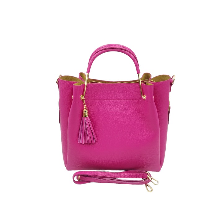 Geanta dama piele naturala fucsia, Fabianna, 32 x 29 x 14 cm