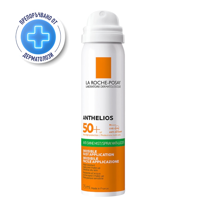 Слънцезащитен спрей за лице La Roche-Posay Anthelios SPF 50, Безцветен, За мазна и чувствителна кожа, 75 мл