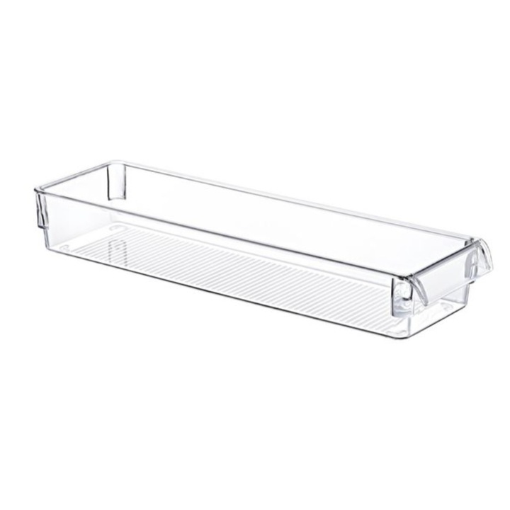 Organizator frigider din plastic, transparent, cu maner, 36 x 15 x 5 cm