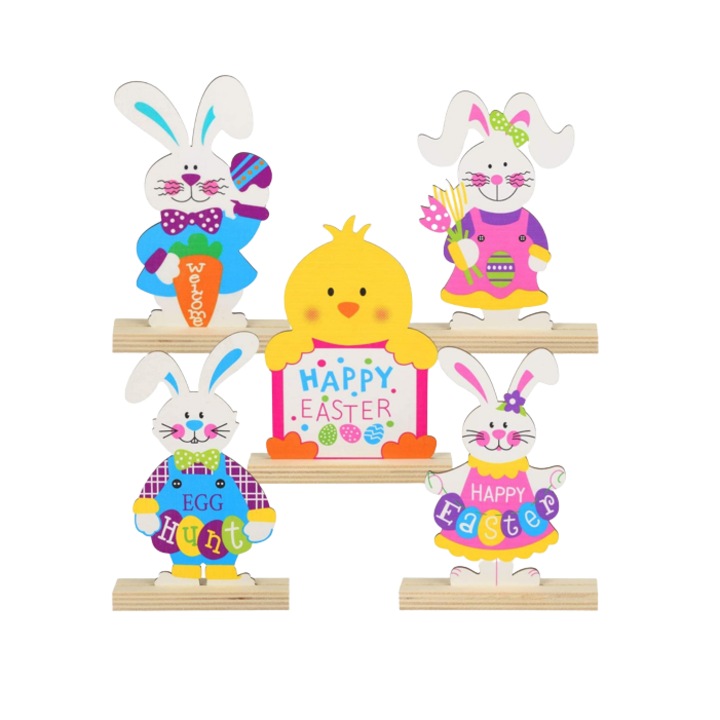 Комплект от 5 детски играчки Hakotom, дърво, многоцветни, 14,6/15 см