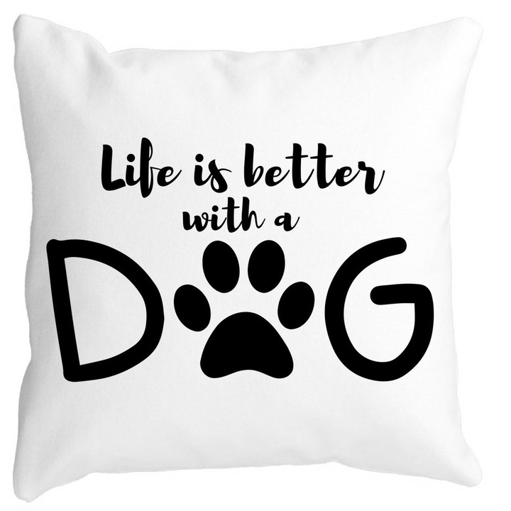 Mata Mata Square dekoratív párnahuzat Az élet jobb kutyával, 40x40 cm