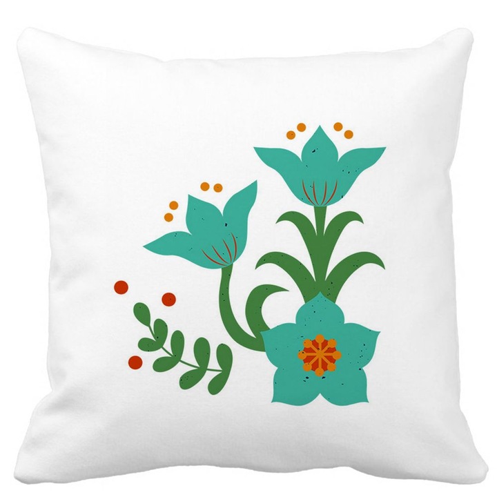 Fata de Perna Decorativa Patrata Mata Florale Verzi, 40x40 cm