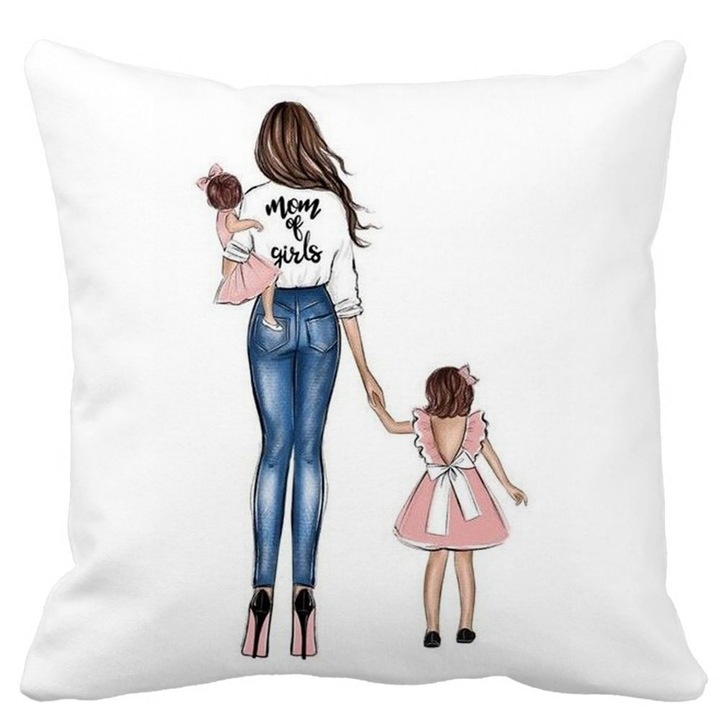 Mata Mom of Girls Square dekoratív párnahuzat, 40x40 cm