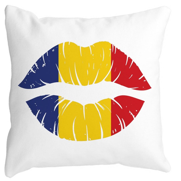 Fata de Perna Decorativa Patrata Mata Romanian Kiss, 40x40 cm