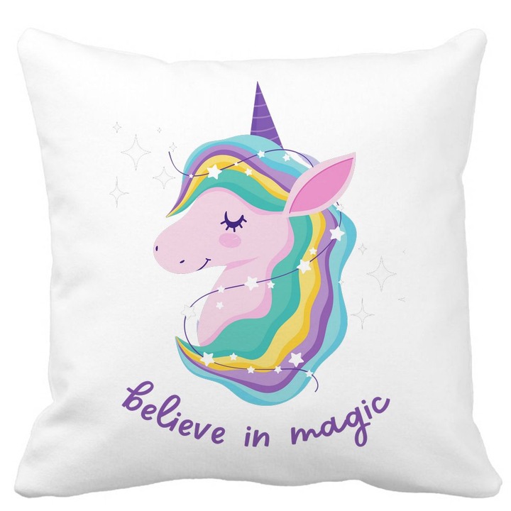 Négyzet alakú dekoratív szőnyeg Unicorns Believe in Magic párnahuzat, 40x40 cm